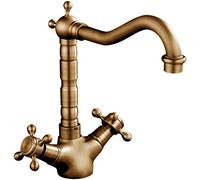 Homelava Rubinetto retrò per lavello cucina classico doppio manico girevole 360 ° rubinetto in ottone bronzo con tubi antichi