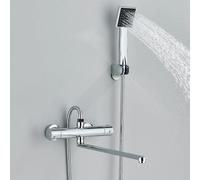 HomeLava Rubinetto termostato per vasca da bagno con doccetta, miscelatore termostato con pulsante di sicurezza a 38 °C, set per doccia e vasca da bagno, cromato