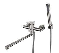 HomeLava Rubinetto Vasca a Parete Miscelatore Vasca da Bagno Bocca Lunga 35 cm con Valvola di Commutazione Rubinetto Doccia Monocomando Bagno in Acciaio Inox Spazzolato