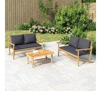 HOMELEN Panchina da giardino con cuscino grigio scuro, in bambù, set di mobili da giardino, set di mobili da giardino, set di intrattenimento, salone seduto sul balcone, divano lounge adatto per