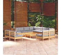 HOMELEN Set da 12 pezzi da giardino con cuscino grigio in legno di pino massiccio, set di mobili da giardino, set di mobili da giardino, balcone, divano, lounge adatto per giardini, terrazze