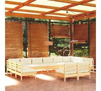 HOMELEN Set da 12 pezzi di mobili da giardino con cuscino crema, in legno di pino massiccio, set di mobili da giardino, balcone, divano, lounge adatto per giardini, terrazze