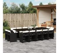 HOMELEN - Set da pranzo da giardino, 15 pezzi, con cuscini, in polyrattan nero, resistente alle intemperie, per terrazza, giardino, cortile, feste di famiglia, rattan PE, acciaio verniciato a polvere