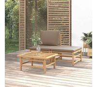 HOMELEN Set di 3 mobili da giardino con cuscino tortora in bambù, set di mobili da giardino, set di mobili da giardino, salone seduto e divano, adatto per giardini, terrazze