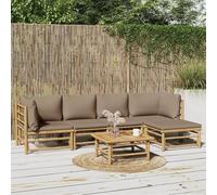 HOMELEN Set di 6 mobili da giardino con cuscino, tortora, bambù, set di mobili da giardino, set di mobili da giardino, sala da pranzo, balcone, divano, lounge adatto per giardini, terrazze