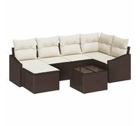 HOMELEN - Set di mobili da giardino da 7 pezzi, con cuscini, set modulare per conversazioni, in polyrattan e acciaio verniciato a polvere, marrone e crema, per giardino, terrazza, patio, feste estive