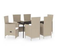 HOMELEN - Set di mobili da giardino da 7 pezzi + tavolo da pranzo per esterni + rattan PE resistente alle intemperie + schienale regolabile + tavolo da 140 x 70 x 74 cm + 4-6 posti + per giardino