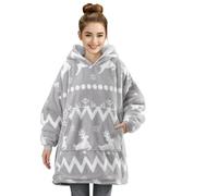 HOMELEVEL Felpa Oversize Bambina Ragazza - Felpa Coperta Bambino - Felpa con Cappuccio - Hoodie Ragazzi con Tasca in Sherpa - Grigio Chiaro con Design Invernale