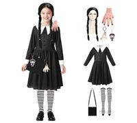 HOMELEX Addams, Costume per bambine, per Halloween, carnevale, feste in maschera, set con vestito per bambini, 6-7 anni (M))