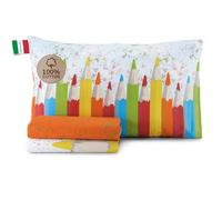 HomeLife Completo Lenzuola una Piazza e Mezza Cotone Made in Italy | Set lenzuola una piazza e mezza: lenzuolo Sopra, Lenzuolo Sotto Con Angoli, 1 Federa | Set Lenzuola 1 Piazza e Mezza Matite Arancio
