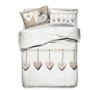 HomeLife: Copri Piumone Letto Matrimoniale Cotone Traspirante Made in Italy | Parure Copripiumino Letto Matrimoniale Colorato con Sacco Piumino Letto Matrimoniale con Due Federe [Cuori Appesi, Beige]