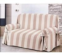 HomeLife - Copridivano tre posti con laccetti - Salvadivano a 3 posti a Righe - Telo in Cotone con lacci per copertura divano e protezione da polvere, macchie ed usura. Qualità Made in Italy - Beige