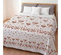 HomeLife Copriletto una piazza e mezzo Cotone Primaverile/Estiva Made In Italy [220x280] | Coperta Cotone Leggera per Letto alla Francese | Copri Letto con Fantasia Cuori e Mongolfiere | Beige