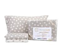 HomeLife Set Lenzuola Completo Letto Matrimoniale 100% Cotone Made in Italy | Lenzuolo Sopra 245x290CM + Lenzuolo Sotto con Angoli 180x200 + Coppia Federe a Bottoni 50x80 | Stampa Fantasia Pois Beige