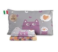 HomeLife Set Lenzuola Una Piazza e Mezza Cotone Made in Italy | Lenzuola Letto Francese, 1 Piazza e Mezza Fantasia | Lenzuolo Sopra, Sotto con Angoli, Federa | Gatti, Arancio