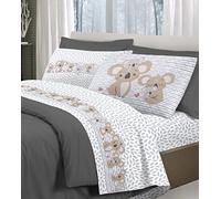 HomeLife Set Lenzuola Una Piazza e Mezza Cotone Made in Italy | Lenzuola Letto Francese, 1 Piazza e Mezza Fantasia | Lenzuolo Sopra, Sotto con Angoli, Federa | Koala, Grigio