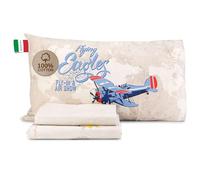HomeLife Set Lenzuola Una Piazza e Mezza Cotone Made in Italy | Lenzuola Letto Francese, 1 Piazza e Mezza Fantasia | Lenzuolo Sopra, Sotto con Angoli, Federa | Aerei Multicolor