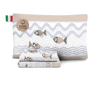 HomeLife Set Lenzuola Una Piazza e Mezza Cotone Made in Italy | Lenzuola Letto Francese, 1 Piazza e Mezza Fantasia | Lenzuolo Sopra, Sotto con Angoli, Federa | Pesci Beige