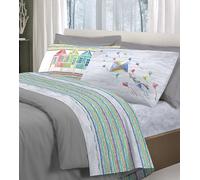 HomeLife Set Lenzuola Una Piazza e Mezza Cotone Made in Italy | Lenzuola Letto Francese, 1 Piazza e Mezza Fantasia | Lenzuolo Sopra, Sotto con Angoli, Federa | Aquiloni, Grigio