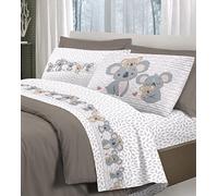 HomeLife Set Lenzuola Una Piazza e Mezza Cotone Made in Italy | Lenzuola Letto Francese, 1 Piazza e Mezza Fantasia | Lenzuolo Sopra, Sotto con Angoli, Federa | Koala, Beige