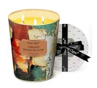 HomeLights Candele profumate per donne e uomini, 3 stoppini in vaso da 960g (Camino legno & Glow)