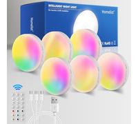 Homelist NL4 Luci LED RGB per vetrine con telecomando, 6 pezzi | Luci notturne ricaricabili con sensore di movimento per scale, cucine, camere da letto e bagni