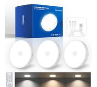 Homelist NL6 Luci sottopensile, 1500 mAh, ricaricabili, 3 pezzi | Luci super luminose con sensore di movimento, telecomando e montaggio adesivo per interni e illuminazione notturna