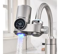 HOMELODY Filtro acqua rubinetto con indicatore LED, filtro acqua potabile per casa cucina, rimuove cloro, metalli pesanti e cattivo gusto, filtro acqua potabile con luce blu (filtro incluso*1)