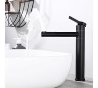 HOMELODY Rubinetto alto con beccuccio girevole a 360° e corpo - Rubinetto in acciaio inox con altezza di uscita 215 mm - Miscelatore monocomando per lavabo nero opaco per lavabo