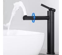 HOMELODY Rubinetto Bagno Lavabo Nero 360° Girevole Miscelatore Monocomando Alto per Lavabo Acciaio inossidabile 304 Rubinetto Lavandino del Bagno Acqua Fredda e Calda