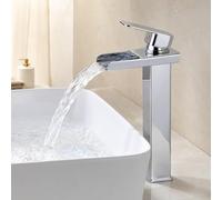 HOMELODY Rubinetto da bagno a cascata, miscelatore monocomando in ottone con beccuccio, altezza 260 mm, moderno miscelatore per lavandino, a risparmio energetico, cromato