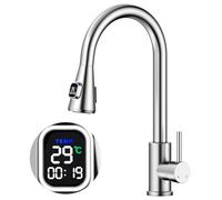 HOMELODY Rubinetto da cucina con indicatore di temperatura a LED, rubinetto da cucina estraibile, miscelatore ad alta pressione, in acciaio inox con 2 tipi di getto, facile installazione