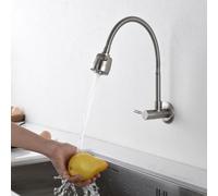 HOMELODY Rubinetto da cucina, montaggio a parete, solo acqua fredda, girevole a 360°, doppia funzione, in acciaio inox spazzolato