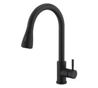 HOMELODY Rubinetto da cucina nero con doccetta estraibile, girevole a 360°, rubinetto da cucina nero opaco, miscelatore monocomando con 3 tipi di getto e pausa, valvola in ceramica, rubinetto ad alta