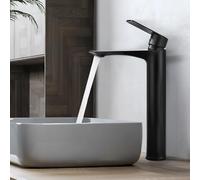 HOMELODY Rubinetto per bagno alto, nero, senza piombo, con beccuccio, altezza 250 mm, miscelatore monocomando, per lavandino, bagno