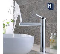 HOMELODY Rubinetto per lavabo alto con beccuccio girevole a 360° e corpo - Rubinetto in acciaio inox con altezza di uscita 215 mm - Miscelatore monocomando per lavabo cromato per lavabo