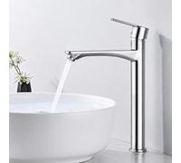 HOMELODY Rubinetto per lavabo alto, cromato, senza piombo, con beccuccio, altezza 250 mm, miscelatore monocomando per lavabo da appoggio, rubinetto da bagno per lavabo