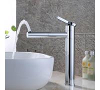 HOMELODY Rubinetto per lavabo, cromato alto, con beccuccio girevole a 360° e corpo, in acciaio inox, per bagno con altezza di 215 mm, miscelatore monocomando per lavabo