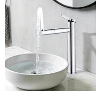 HOMELODY Rubinetto per lavabo, cromato alto, doppio beccuccio girevole a 360°, altezza del beccuccio 215 mm, rubinetto in acciaio inox, rubinetto per bagno, miscelatore monocomando per lavabo