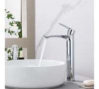 HOMELODY Rubinetto per lavabo, cromato alto, senza piombo, per bagno con beccuccio, altezza 250 mm, miscelatore monocomando per lavabo, per lavabo