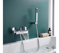 Homelody Rubinetto per Vasca a Cascata a Parete con Doccetta Rubinetto Miscelatore Bagno Parete Rubinetto Bagno Muro Rubinetto Doccia, Ottone Cromo