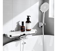 HOMELODY Rubinetto per Vasca da Bagno con Doccetta, Beccuccio Girevole a 360°, Miscelatore da Parete con Mensola in Vetro, Tubo PVC da 1,5 m, Rubinetteria per Vasca da Bagno