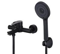 HOMELODY Rubinetto per vasca da bagno con doccetta nera opaca, miscelatore per vasca da bagno, montaggio a parete, 2 uscite, miscelatore monocomando per doccia con beccuccio per vasca, dimensioni di