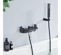 HOMELODY Rubinetto Vasca a Cascata da Bagno Nero Rubinetto da Bagno a Parete con Doccetta Miscelatore Monocomando Rubinetti per Vasca da Bagno in Ottone