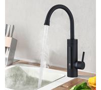 HOMELODY Scaldabagno elettrico 230 V, rubinetto da cucina nero con scaldabagno istantaneo, rubinetto da campeggio, rubinetto da cucina girevole a 360°
