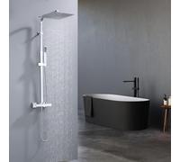 HOMELODY Set completo con termostato cromato - Sistema doccia in acciaio inox con soffione da 30 x 30 cm - Doccia a pioggia con rubinetto rettangolare per bagno moderno