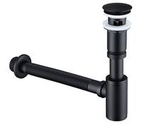 HOMELODY sifone lavabo bagno di design con piletta di scarico per lavabi nero opaco, sifone universale in ottone, tappo per lavabo, sifone salvaspazio con apertura per la pulizia