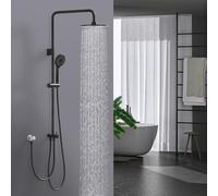 HOMELODY Sistema doccia a pioggia senza rubinetto, doccetta nera con 4 funzioni, set doccia in acciaio inox con soffione rotondo, asta doccia SUS304