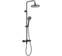 HOMELODY Sistema doccia con filtro e termostato nero, set completo con 3 tipi di getto, doccetta e soffione da 25 cm, in acciaio inox con rubinetto, per bagno moderno