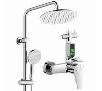 HOMELODY Sistema doccia con rubinetto, cromato - Doccia a pioggia con rubinetto, display a LED, 25 cm, doccia a pioggia, 3 tipi di getto, set completo per doccia